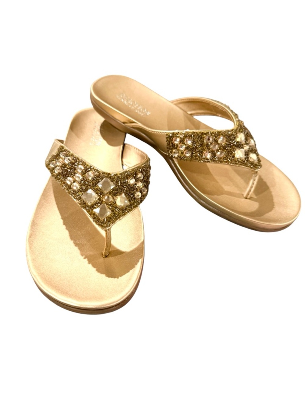 Kenneth Cole Reaction Gold Jeweled Thong Sandals Glam Size 8